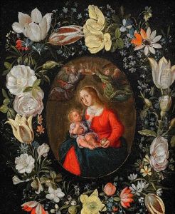 Maria Och Barnet I Blomsterguirland by Andries Daniels or Danielsz