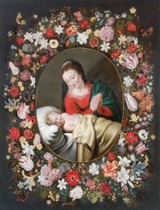 Maria Mit Schlafendem Jesusknaben In Einem Blumenkranz by Andries Daniels or Danielsz