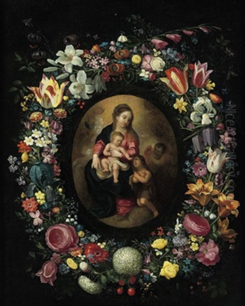 Maria Mit Dem Kind, Dem Johannesknaben Und Engeln Im Blumenkranz - view 1