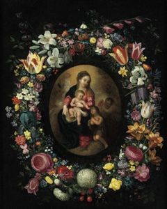 Maria Mit Dem Kind, Dem Johannesknaben Und Engeln Im Blumenkranz by Andries Daniels or Danielsz