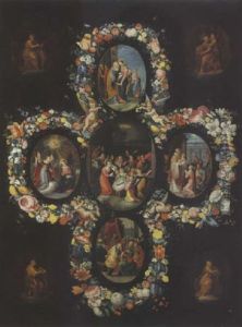 Scenes De La Vie De La Vierge Entourees De Guirlandes De Fleurs by Andries Daniels or Danielsz