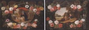 The Holy Spirit Appearing To The Virgin Within A Floral Surround by Andries Daniels or Danielsz
