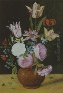 Blumen In Einer Vase Auf Einem Tisch by Andries Daniels or Danielsz