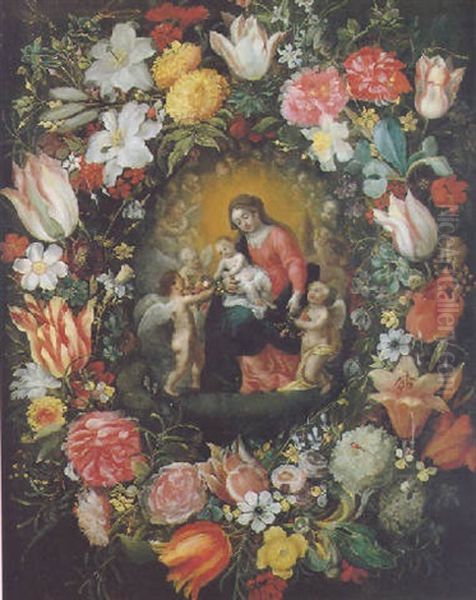A Garland Of Flowers With The Madonna And Child - view 1