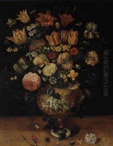 Groser, Dekorativer Blumenstraus In Einer Prunkvase by Andries Daniels or Danielsz