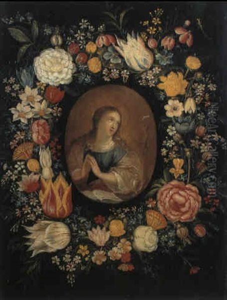 Blumenkranz Um Ein Medaillon Mit Der B_senden Maria Magdalena - view 1