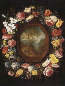 Blumenkranz Um Landschaftsausschnitt