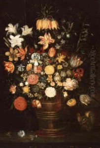 Bouquet De Fleurs Avec Un Ecureuil by Andries Daniels or Danielsz