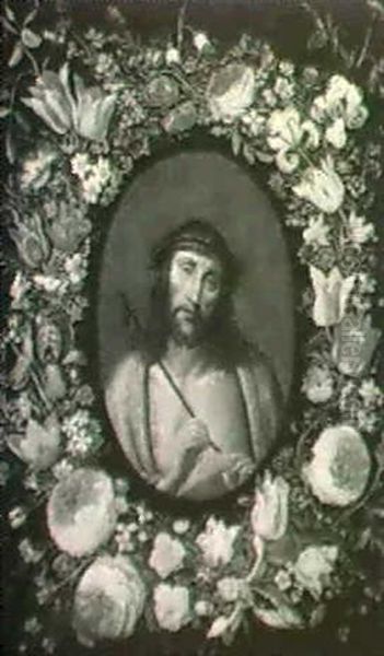 A Garland Of Flowers Surrpounding An Image Of Ecce Homo... - view 1