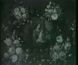 Couronne De Fleurs Autour D'une Sainte Famille