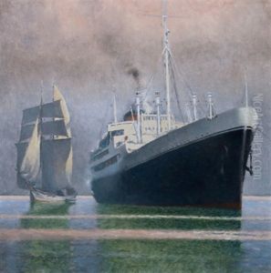 Gegensatze (seegelboot/dampfschiff) by Josef Danilowatz