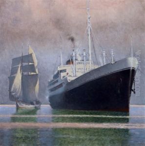 Gegensatze - Segelboot/dampfschiff by Josef Danilowatz