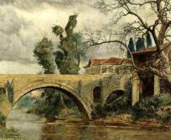 Fluslandschaft Mit Steinbrucke - view 1