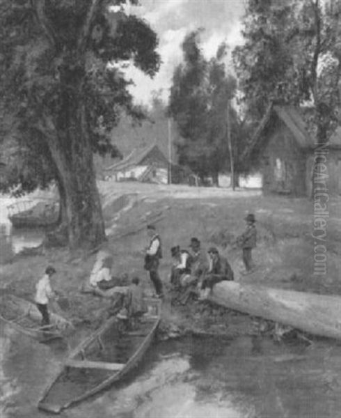 Bauern An Flussufer Bei Der Mittagsruhe - view 1