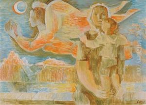 Mutter Mit Kind Und Engel by Heinrich Danioth