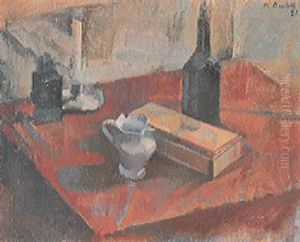 Stilleben Mit Boccalino Und Kerze by Heinrich Danioth