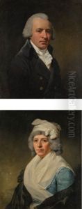 Portrait Of A Gentleman, Half-length, In Blue Coat And White Stock; Portrait Of His Wife, Half-length, In A Blue Dress And White Shawl, With A Black Cloak