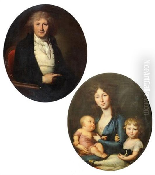 Portrait De Joseph Charles Dumas De Culture Et Portrait De Son Epouse Et Leurs Enfants (pair) - view 1