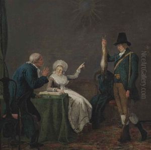 An Interior With A Couple And A Huntsman Holding A Rabbit by Henri-Pierre Danloux