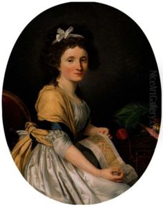 Portrait Of A Young Lady Seated By A Table, Holding Her Embroidery by Henri-Pierre Danloux