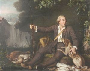 Chasseur Assis Dans Un Bois Et Caressant Son Chien Chasseur Assis Dans Un Bois Et Caressant Son Chien