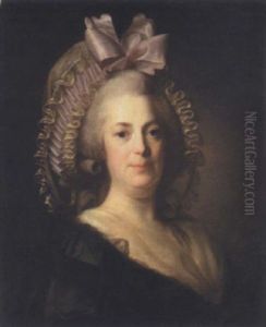 Portrait Of A Woman Wearing A Black Dress With A White Bonnet And Pink Ribbon by Henri-Pierre Danloux