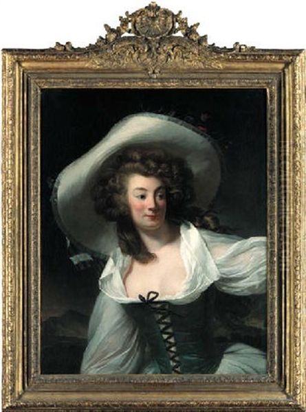 Portrait Of Madame Danloux, Nee Marie-pierrette-antoinette De Saint Redan, In A White Hat And Dress - view 1