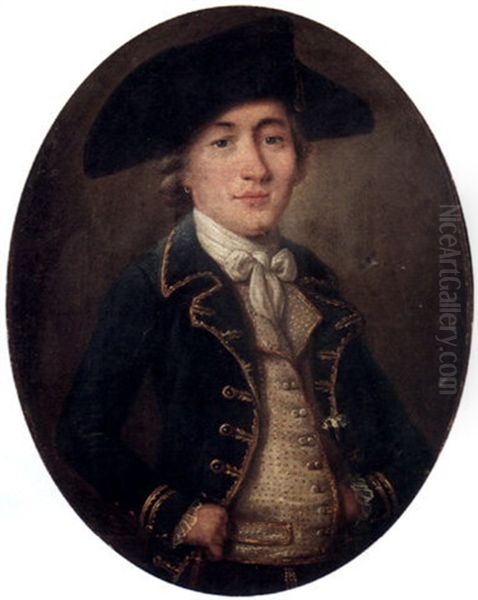 A Portrait Of A Gentleman In A Blue Velvet Jacket With Gold Trim - view 1