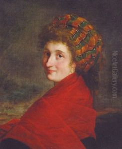 Portrait Of A Woman Wearing A Red Shawl And A Head Dress