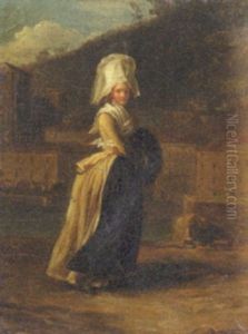 La Coquette: A Lady Walking By A River, A Town Beyond by Henri-Pierre Danloux
