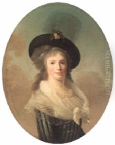 Portrait Of A Lady, Wearing A Blue Dress And A Black Hat by Henri-Pierre Danloux