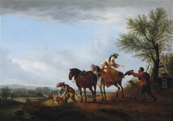 A Lady On Horseback Giving Alms To A Beggar - view 1