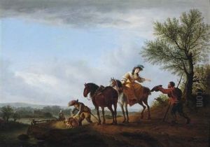 A Lady On Horseback Giving Alms To A Beggar