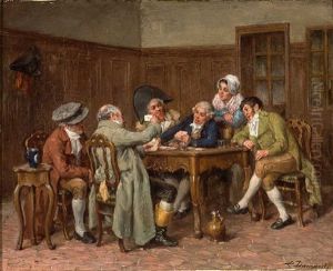 Interieur Mit Kartenspielern Im Habit Um 1780 by Leon Marie Constant Dansaert
