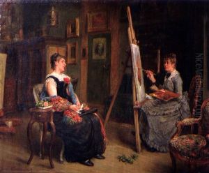 Jeune Artiste Et Son Modele Dans L'atelier by Leon Marie Constant Dansaert