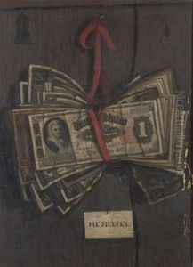 A Bundle Of Bills - A Trompe L'oeil Painting by Ferdinand Danton the Younger