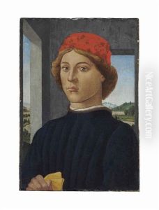 Portrait Of A Young Man In A Red Cap And Blue Tunic by Biagio D'Antonio