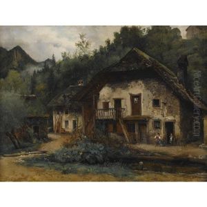Altes Bauernhaus Mit Spinnerin by Victor-Marie-Felix Danvin