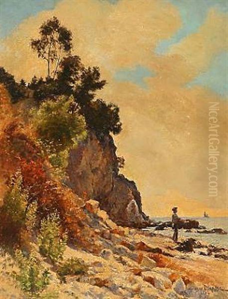 Coastal Scene With A Boy Fishing - view 1