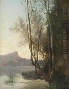 A River Landscape At Dusk by Louis Emile Dardoize