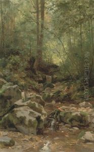 The River In The Wood (+ The Orchard, Smaller; 2 Works) by Louis Emile Dardoize