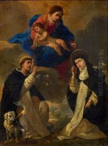 Saint Dominique Et Sainte Catherine De Sienne Priant La Vierge A L'enfant by Jean Daret