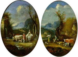 Peasants And Cattle In A Landscape by Jean Daret