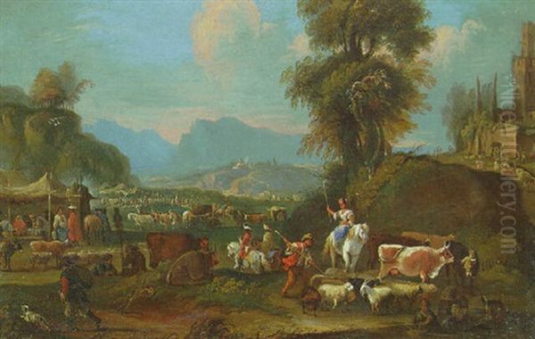 An Extensive Landscape With Peasants And Soldiers, A Market Beyond - view 1