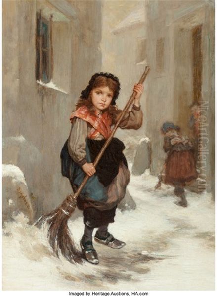 Young Girl Sweeping - view 1
