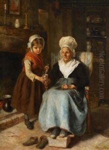 Interieur Mit Grosmutter Und Ihrer Enkelin by Andre Henri Dargelas