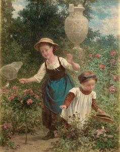 Little Faggot Gatherers (+ Catching Butterflies; Pair) by Andre Henri Dargelas