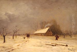 Paysage Enneige, La Chaumiere by Jean Edouard Yan Dargent