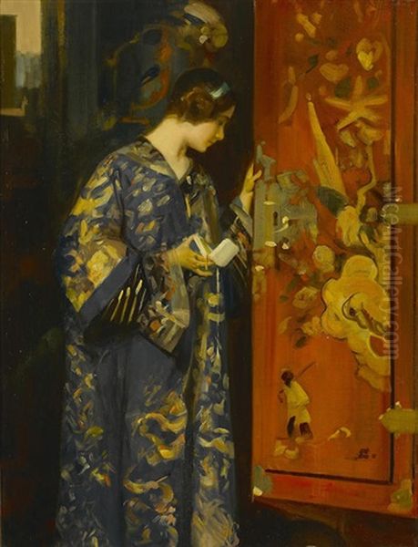 A Contemplative Portrait Of A Young Lady In An Oriental Robe - view 1