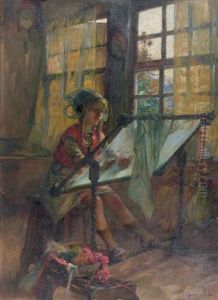 Jeune Fille Au Metier A Broder by Henri Gaston Darien